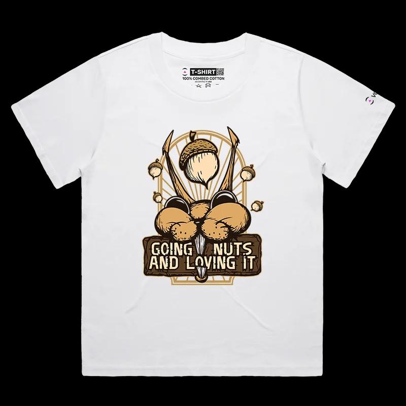 VOICEART White Female Loose Squirrel Going Nuts Funny Animals T-Shirt with Premium Quality Graphic Bush Going Crazy Tee