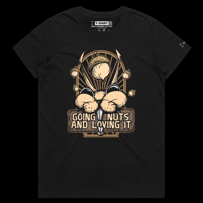 VOICEART Black Female Regular Squirrel Going Nuts Funny Animals T-Shirt with Premium Quality Graphic Bush Going Crazy Tee