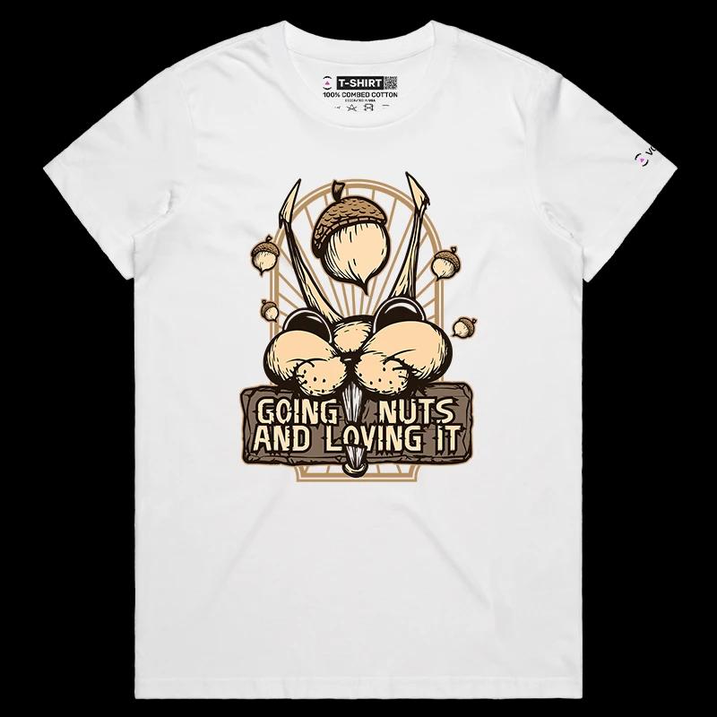 VOICEART White Female Regular Squirrel Going Nuts Funny Animals T-Shirt with Premium Quality Graphic Bush Going Crazy Tee