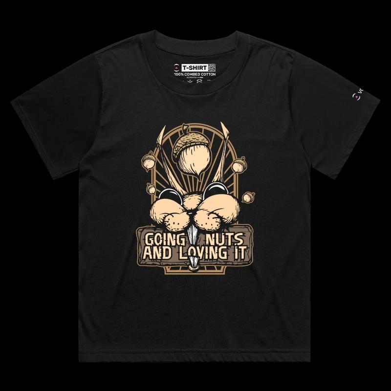 VOICEART Black Female Loose Squirrel Going Nuts Funny Animals T-Shirt with Premium Quality Graphic Bush Going Crazy Tee