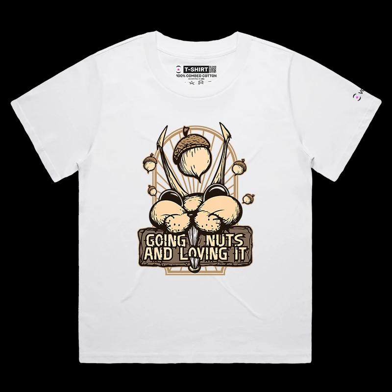 VOICEART White Female Loose Squirrel Going Nuts Funny Animals T-Shirt with Premium Quality Graphic Bush Going Crazy Tee