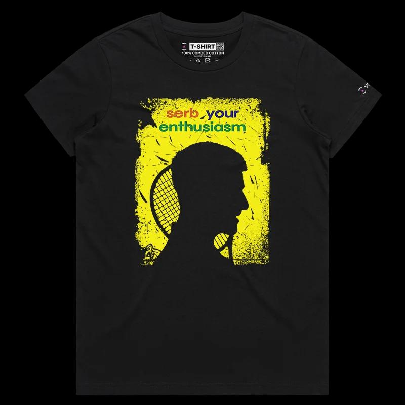 VOICEART Black Female Regular Djokovic Enthusiasm Funny Sports Shirt Premium Graphic All-Time Great Superstar Tee Tennis Fans