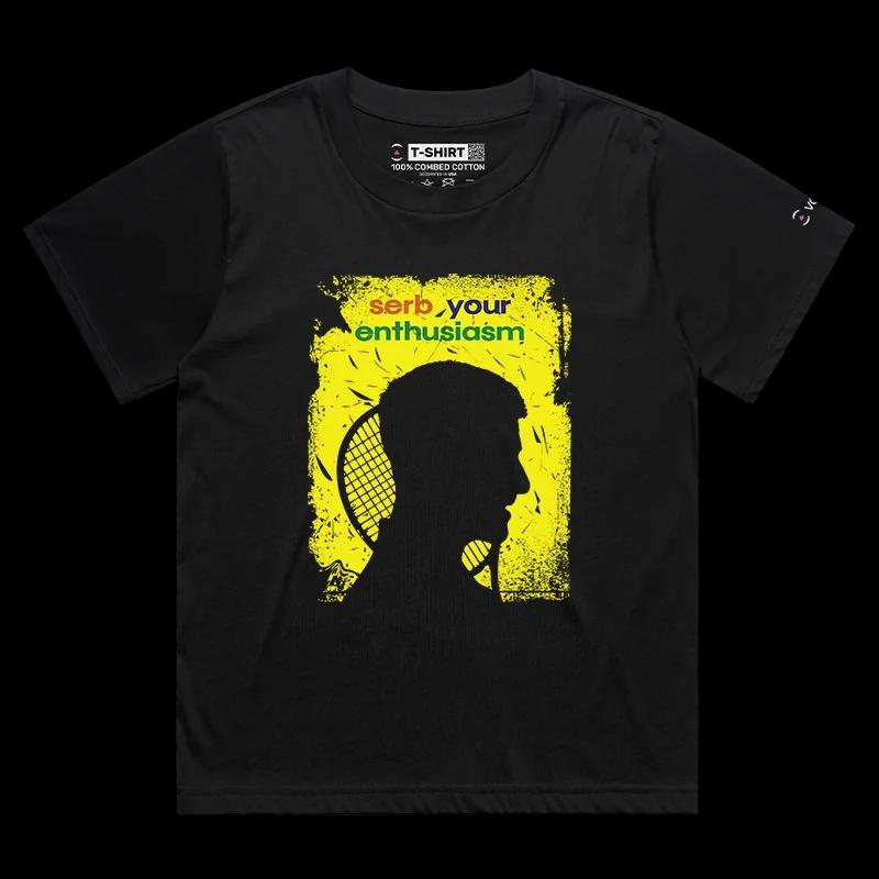 VOICEART Black Female Loose Djokovic Enthusiasm Funny Sports Shirt Premium Graphic All-Time Great Superstar Tee Tennis Fans