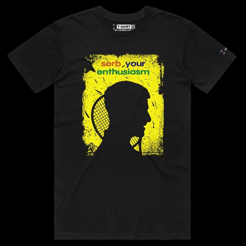 VOICEART Black Male Regular Djokovic Enthusiasm Funny Sports Shirt Premium Graphic All-Time Great Superstar Tee Tennis Fans