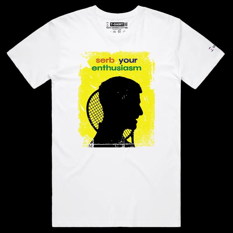 VOICEART White Male Regular Djokovic Enthusiasm Funny Sports Shirt Premium Graphic All-Time Great Superstar Tee Tennis Fans