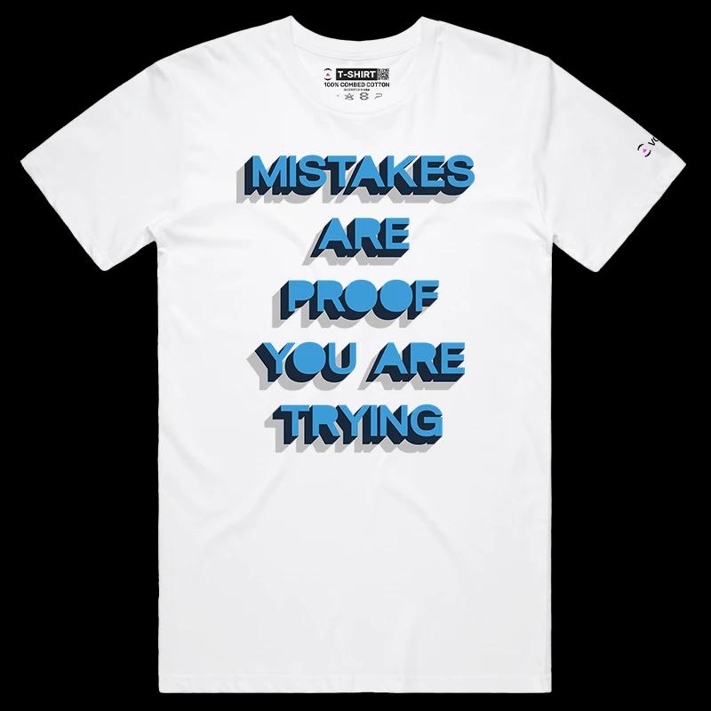 VOICEART White Male Regular Mistakes are Proof Trying Lifestyle T-Shirt Premium Graphic Motivational Self Development Tee