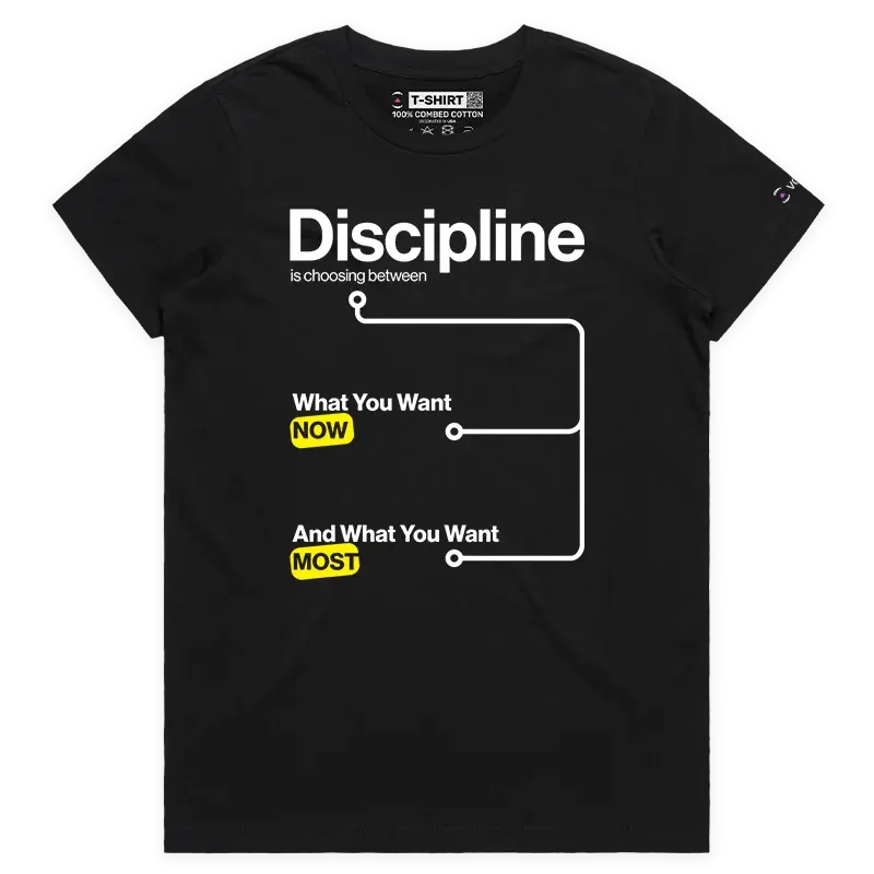 VOICEART Black Female Regular Clean Chart Discipline Lifestyle Shirt Premium Motivational Tee for Making Hard Decisions