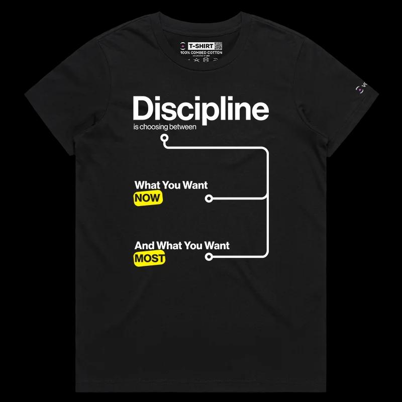 VOICEART Black Female Regular Clean Chart Discipline Lifestyle Shirt Premium Motivational Tee for Making Hard Decisions