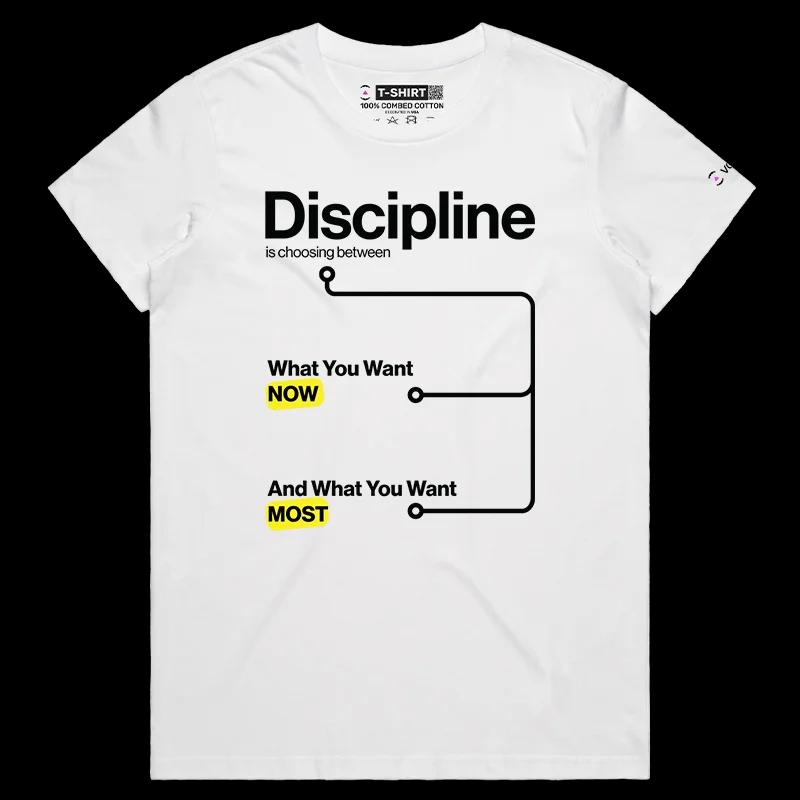 VOICEART White Female Regular Clean Chart Discipline Lifestyle Shirt Premium Motivational Tee for Making Hard Decisions