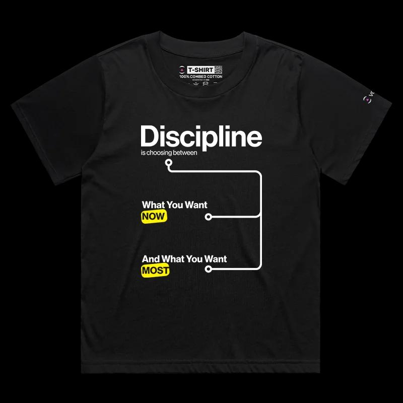 VOICEART Black Female Loose Clean Chart Discipline Lifestyle Shirt Premium Motivational Tee for Making Hard Decisions