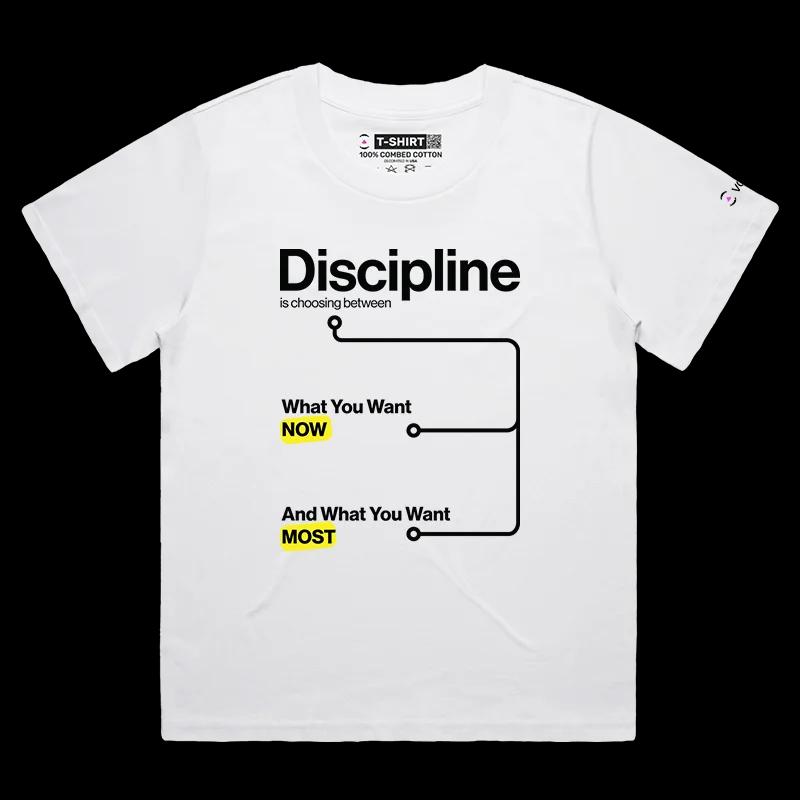 VOICEART White Female Loose Clean Chart Discipline Lifestyle Shirt Premium Motivational Tee for Making Hard Decisions