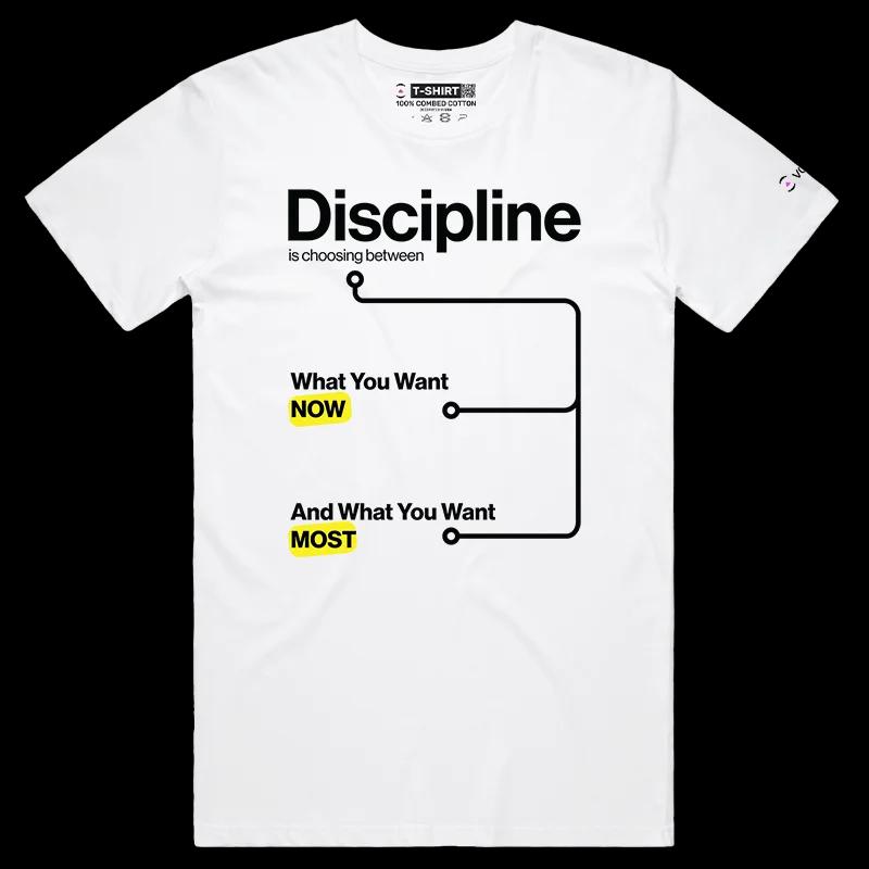 VOICEART White Male Regular Clean Chart Discipline Lifestyle Shirt Premium Motivational Tee for Making Hard Decisions