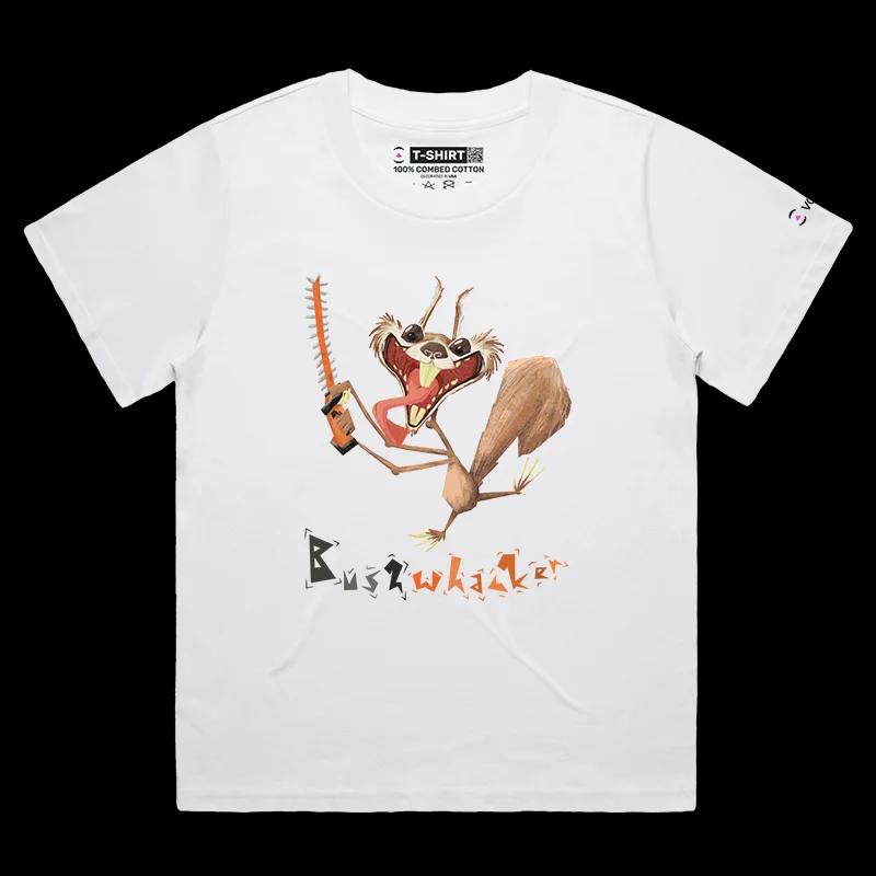VOICEART White Female Loose Crazy Squirrel with a Chainsaw Funny Animals T-Shirt Premium Quality Graphic Bush Trimmer Tee