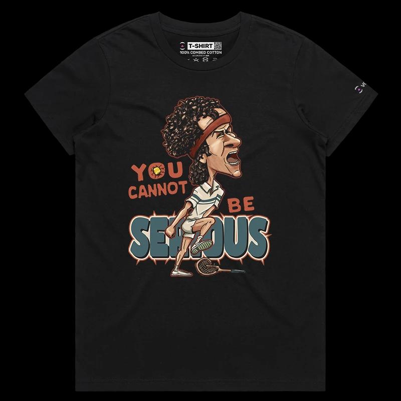 VOICEART Black Female Regular McEnroe Tennis Icon Sports T-Shirt with Premium Graphic Old School Champion Tee for Tennis Fans
