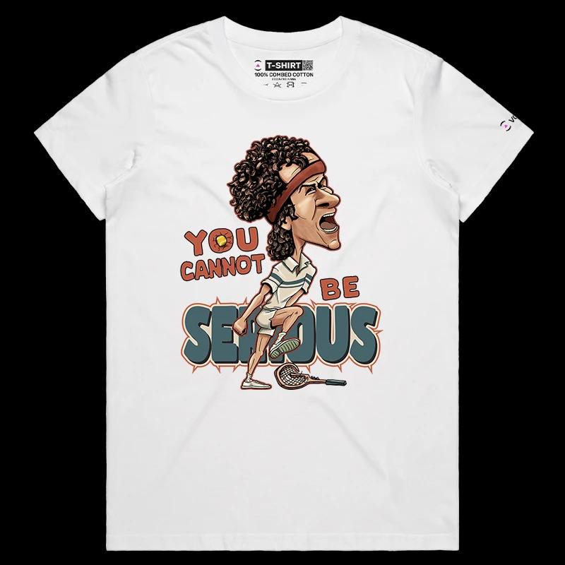 VOICEART White Female Regular McEnroe Tennis Icon Sports T-Shirt with Premium Graphic Old School Champion Tee for Tennis Fans