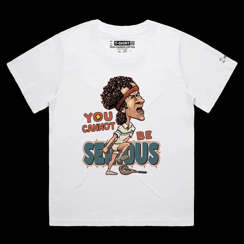 VOICEART White Female Loose McEnroe Tennis Icon Sports T-Shirt with Premium Graphic Old School Champion Tee for Tennis Fans
