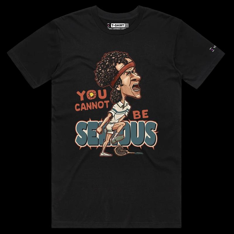 VOICEART Black Male Regular McEnroe Tennis Icon Sports T-Shirt with Premium Graphic Old School Champion Tee for Tennis Fans