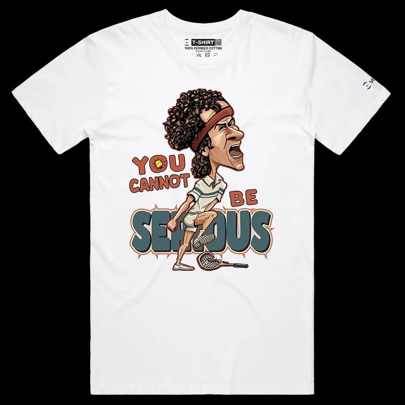 VOICEART White Male Regular McEnroe Tennis Icon Sports T-Shirt with Premium Graphic Old School Champion Tee for Tennis Fans