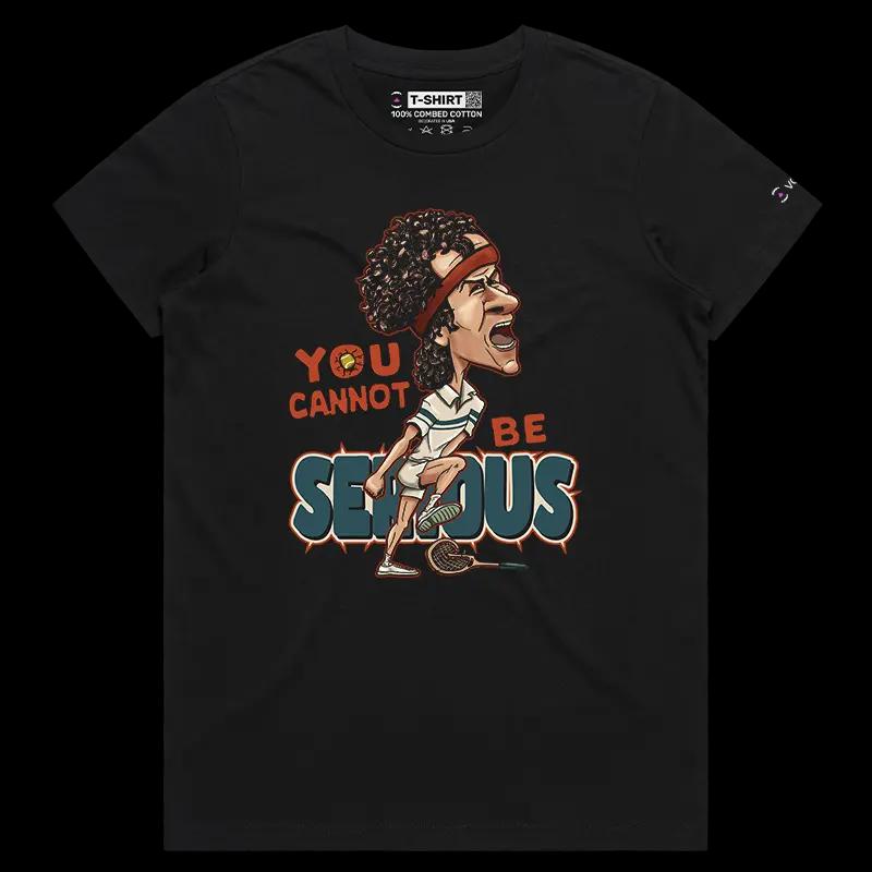 VOICEART Black Female Regular McEnroe Tennis Icon Sports T-Shirt with Premium Graphic Old School Champion Tee for Tennis Fans