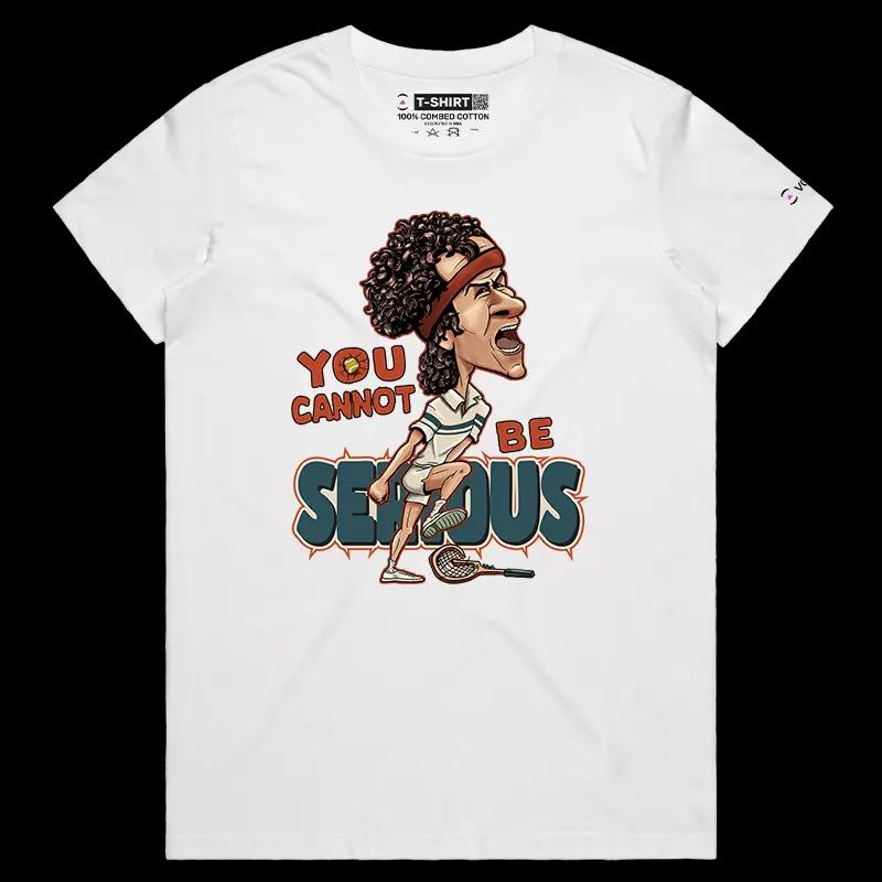 VOICEART White Female Regular McEnroe Tennis Icon Sports T-Shirt with Premium Graphic Old School Champion Tee for Tennis Fans