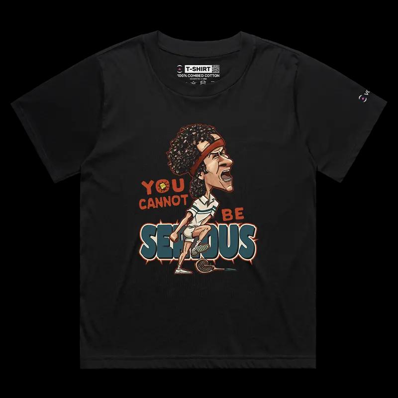 VOICEART Black Female Loose McEnroe Tennis Icon Sports T-Shirt with Premium Graphic Old School Champion Tee for Tennis Fans