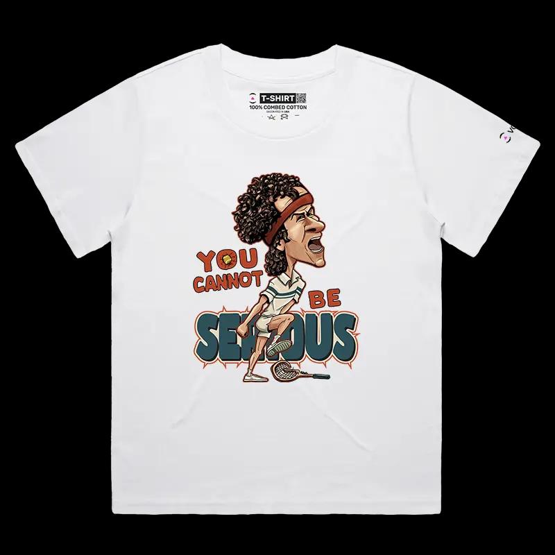 VOICEART White Female Loose McEnroe Tennis Icon Sports T-Shirt with Premium Graphic Old School Champion Tee for Tennis Fans