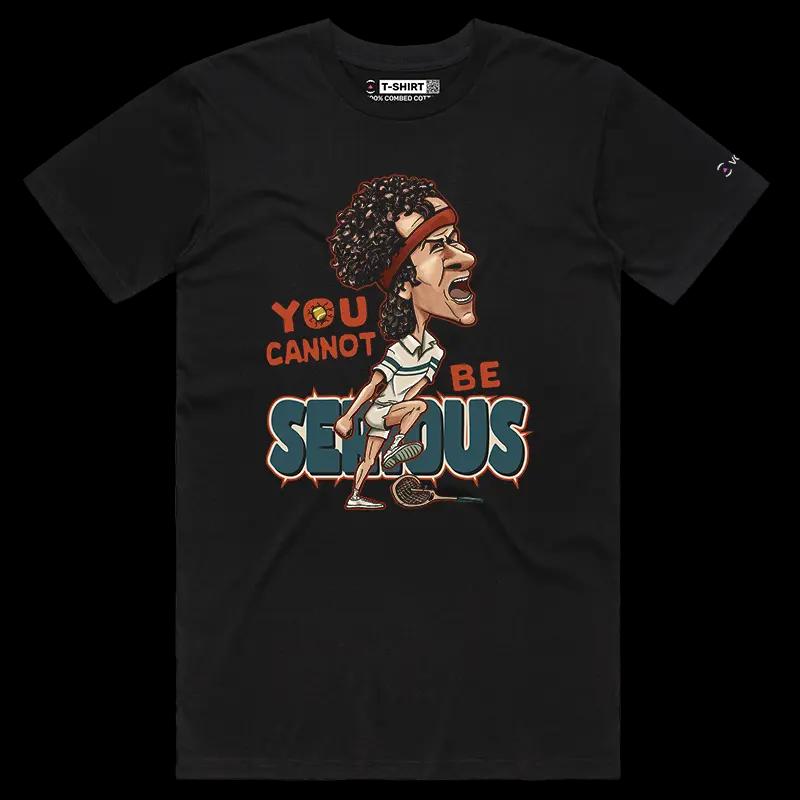 VOICEART Black Male Regular McEnroe Tennis Icon Sports T-Shirt with Premium Graphic Old School Champion Tee for Tennis Fans