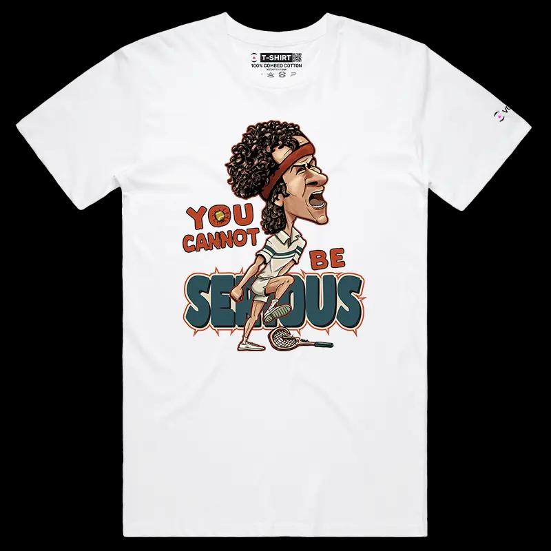 VOICEART White Male Regular McEnroe Tennis Icon Sports T-Shirt with Premium Graphic Old School Champion Tee for Tennis Fans