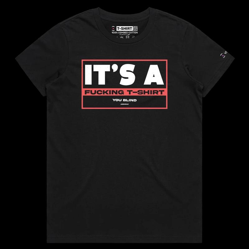 VOICEART Black Female Regular Bad Vision Funny and Offensive Shirt Premium Microscopic Print Tee with Shortsighted Insult