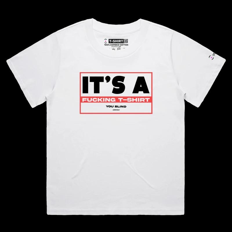 VOICEART White Female Loose Bad Vision Funny and Offensive Shirt Premium Microscopic Print Tee with Shortsighted Insult