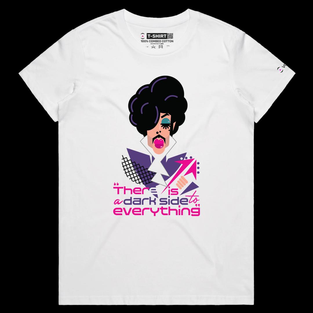 VOICEART White Female Regular Prince Dark Side Quote T-Shirt with Premium Quality Graphic Design Music Iconic Superstar Tee