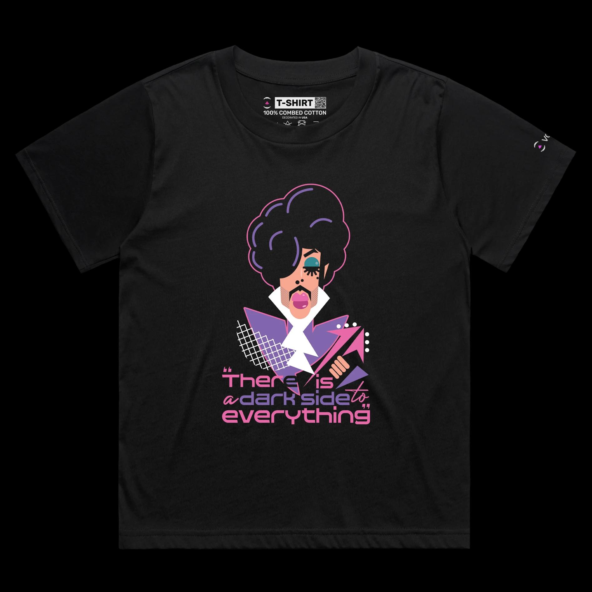 VOICEART Black Female Loose Prince Dark Side Quote T-Shirt with Premium Quality Graphic Design Music Iconic Superstar Tee
