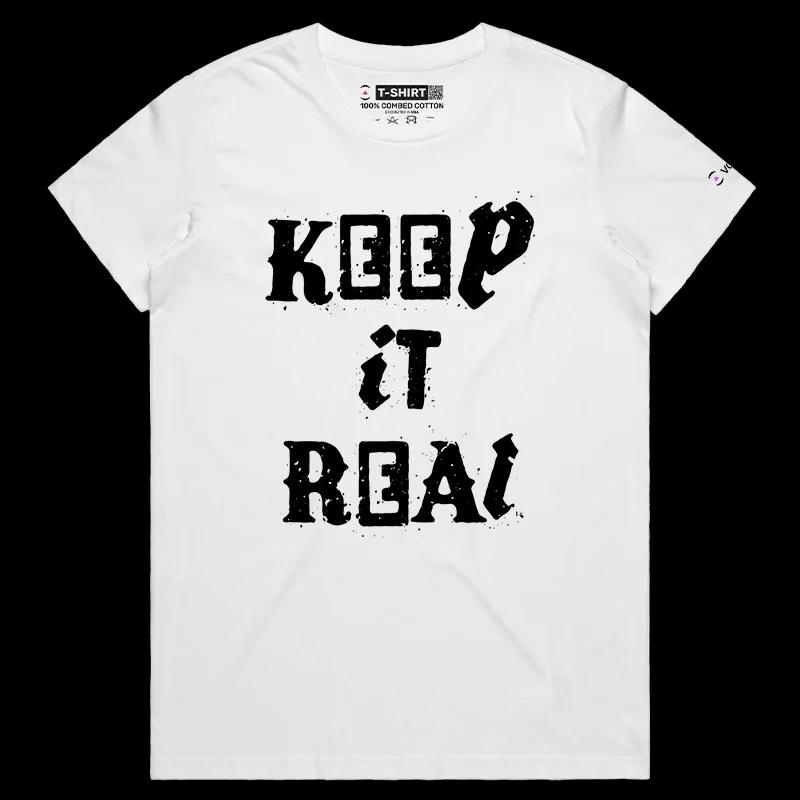 VOICEART White Female Regular KEEP IT REALTypography T-Shirt with Premium Graphic and Design for Men and Women Tee