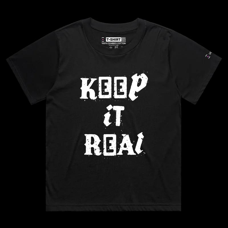 VOICEART Black Female Loose KEEP IT REALTypography T-Shirt with Premium Graphic and Design for Men and Women Tee