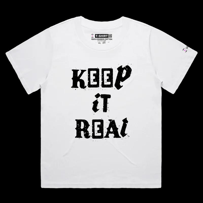 VOICEART White Female Loose KEEP IT REALTypography T-Shirt with Premium Graphic and Design for Men and Women Tee