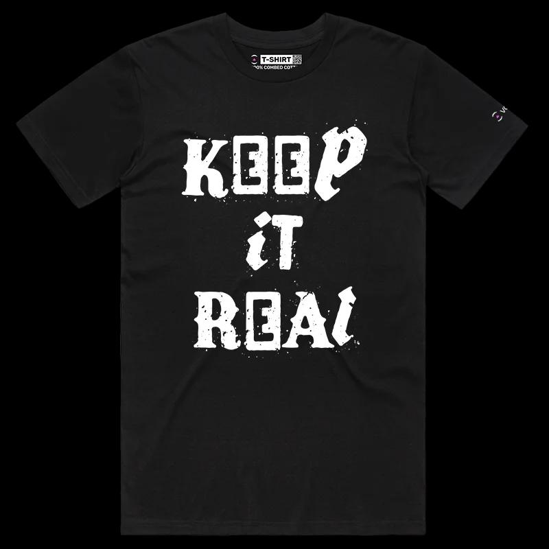 VOICEART Black Male Regular KEEP IT REALTypography T-Shirt with Premium Graphic and Design for Men and Women Tee