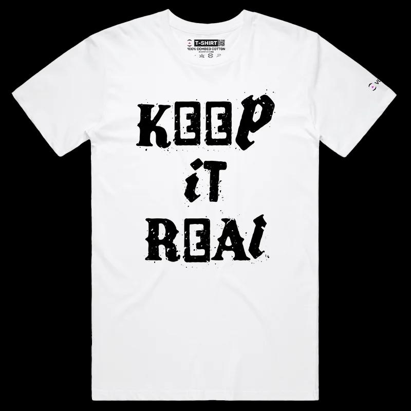 VOICEART White Male Regular KEEP IT REALTypography T-Shirt with Premium Graphic and Design for Men and Women Tee
