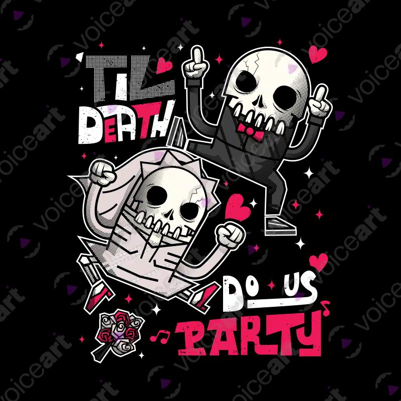 VOICEART Black Watermark Dancing Skeletons Funny Graphic Shirt Premium Dark Humor Wedding Tee for Married Couples