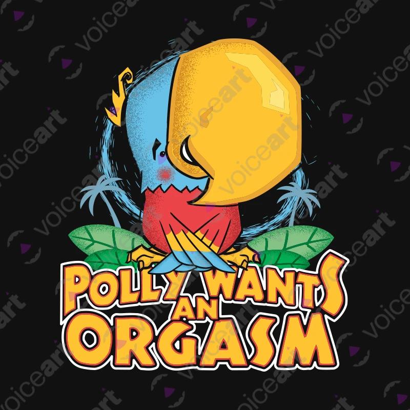 VOICEART Black Watermark Polly Wants an Orgasm Funny Animals T-Shirt Premium Graphic Parakeet with a Primal Instinct Tee