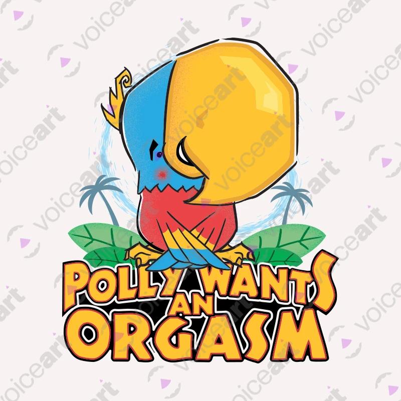VOICEART White Watermark Polly Wants an Orgasm Funny Animals T-Shirt Premium Graphic Parakeet with a Primal Instinct Tee