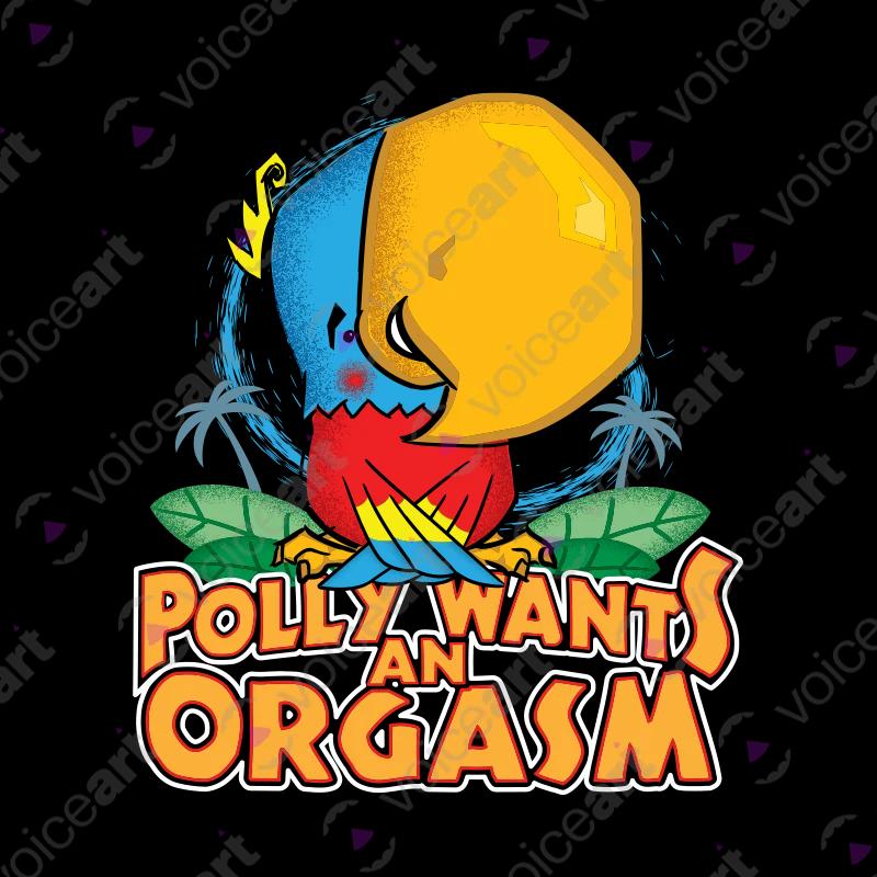VOICEART Black Watermark Polly Wants an Orgasm Funny Animals T-Shirt Premium Graphic Parakeet with a Primal Instinct Tee