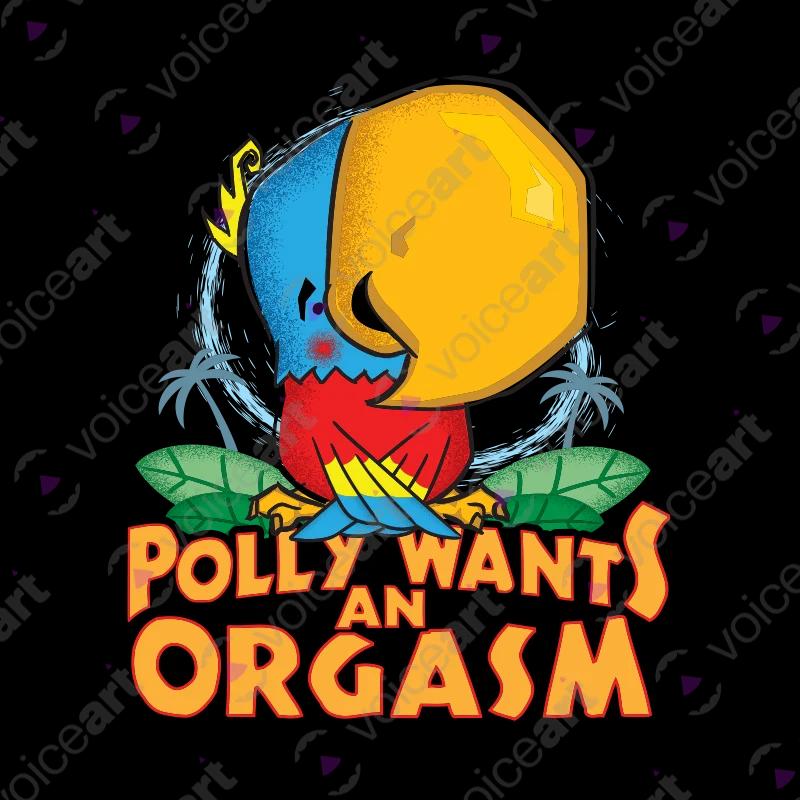 VOICEART White Watermark Polly Wants an Orgasm Funny Animals T-Shirt Premium Graphic Parakeet with a Primal Instinct Tee