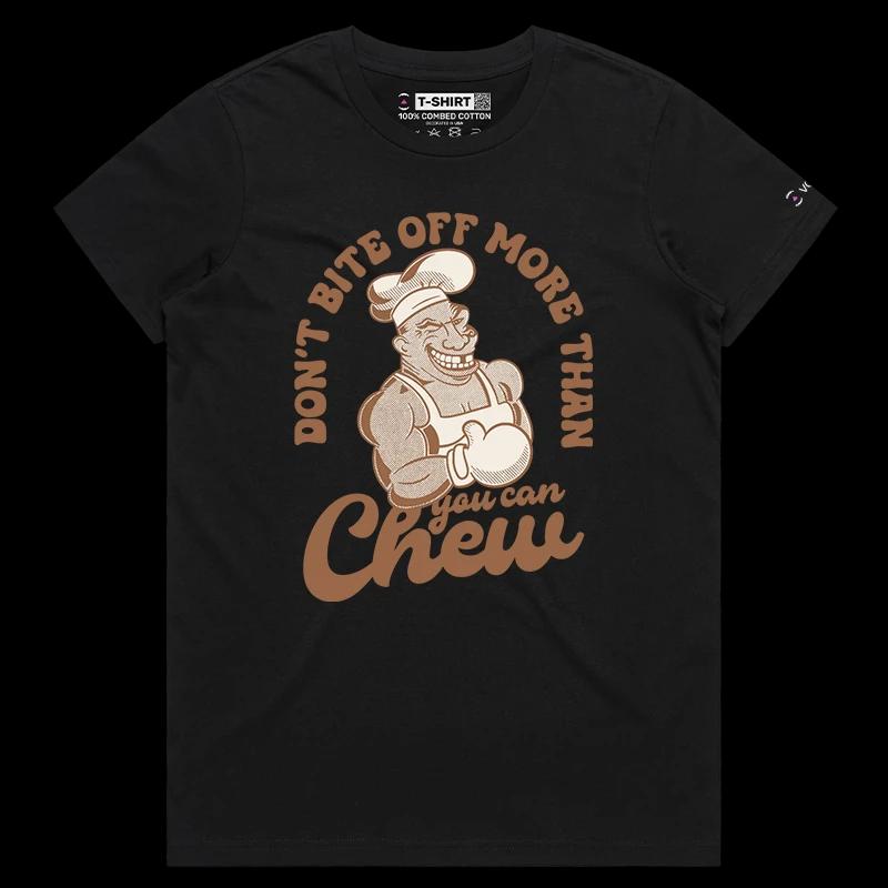 VOICEART Black Female Regular Chew On This Boxing Legend Mike Tyson Sports Premium Design Graphic T-Shirt