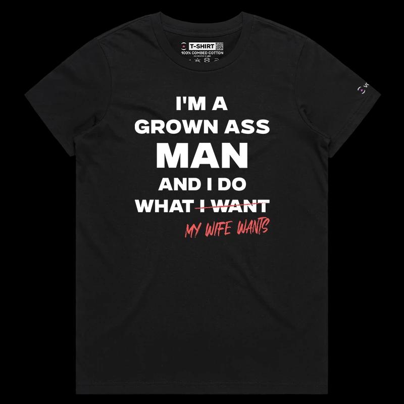 VOICEART Black Female Regular I Do What My Wife Wants Funny T-Shirt Premium Graphic Sarcastic Husband Jokes Humor Tee for Men