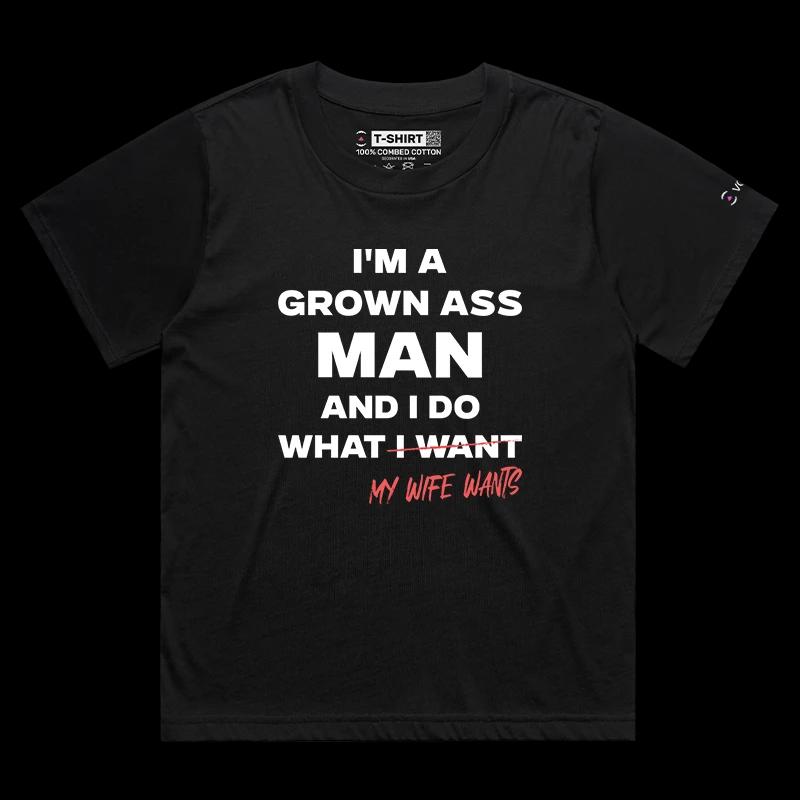 VOICEART Black Female Loose I Do What My Wife Wants Funny T-Shirt Premium Graphic Sarcastic Husband Jokes Humor Tee for Men