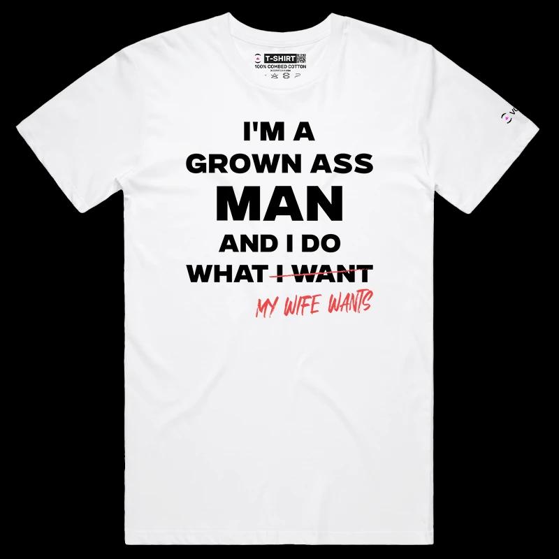 VOICEART White Male Regular I Do What My Wife Wants Funny T-Shirt Premium Graphic Sarcastic Husband Jokes Humor Tee for Men