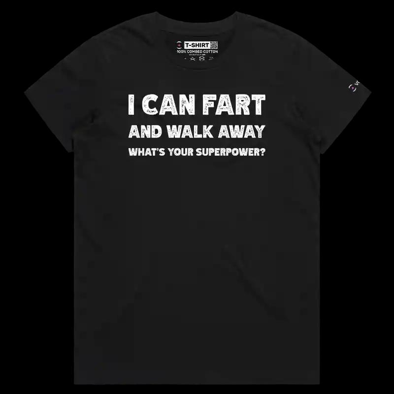VOICEART Black Female Regular What is Your Superpower Funny Fart T-Shirt Premium Graphic Sarcasm Dad Jokes and Humor Tee