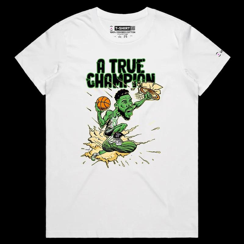 VOICEART White Female Regular Tatum True Champion Sports Graphic Tee for Basketball Fans Short Sleeve Shirt for Men and Women