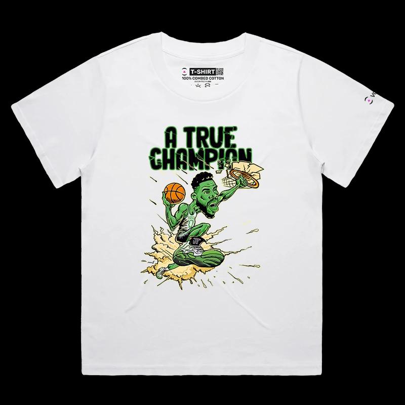 VOICEART White Female Loose Tatum True Champion Sports Graphic Tee for Basketball Fans Short Sleeve Shirt for Men and Women