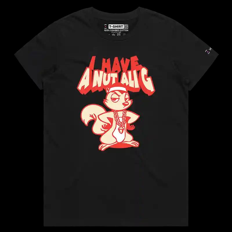 VOICEART Black Female Regular Squirrel Nut Ali G Funny Animals T-Shirt Premium Graphic Hip Hop Rapper Parody Tee Play Words